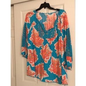 Crown & ivy coral reef top blue and orange